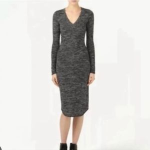 Wilfred Free Lisiere Heathered Long Sleeve V Neck Bodycon Midi Sweater Dress